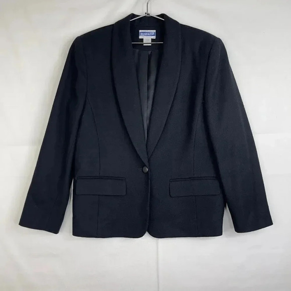 Pendleton Vintage 1990's Classic Navy Blue 100% Wool Blazer Fully Lined Size 12 - Picture 1 of 9